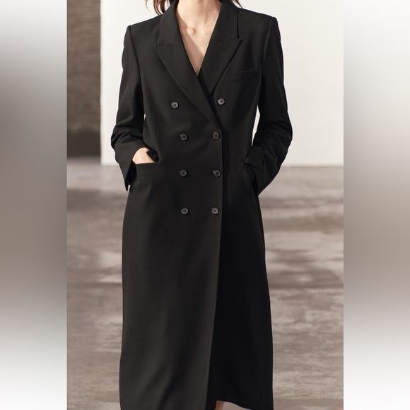 Zara Tailored Double Breasted Coat Black ZW COLLECTION size XS NWT - Picture 2 of 16